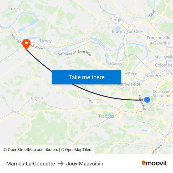 Marnes-La-Coquette to Jouy-Mauvoisin map