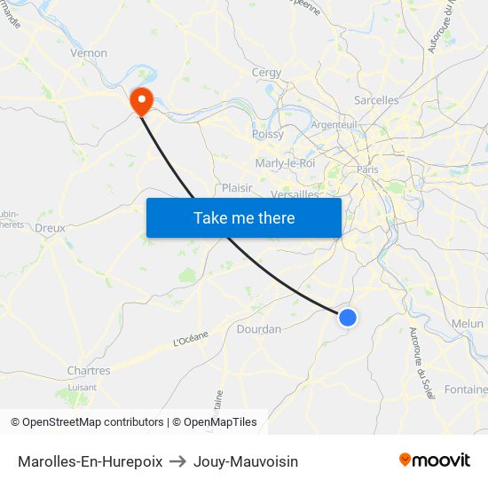 Marolles-En-Hurepoix to Jouy-Mauvoisin map