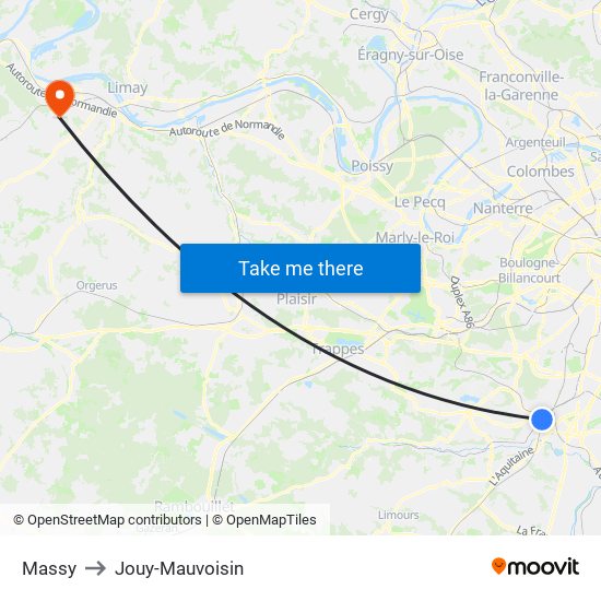 Massy to Jouy-Mauvoisin map