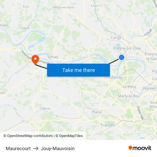 Maurecourt to Jouy-Mauvoisin map