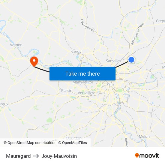 Mauregard to Jouy-Mauvoisin map