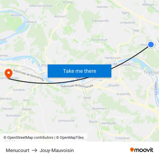 Menucourt to Jouy-Mauvoisin map