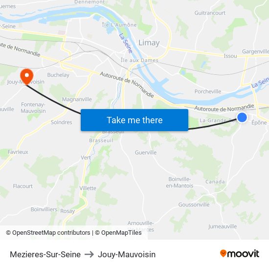 Mezieres-Sur-Seine to Jouy-Mauvoisin map
