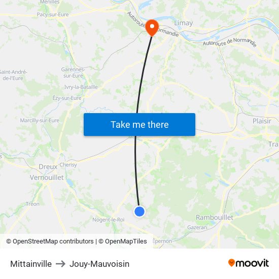 Mittainville to Jouy-Mauvoisin map