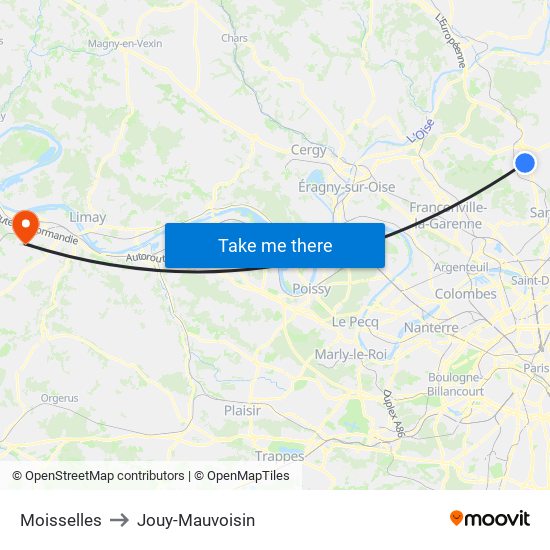 Moisselles to Jouy-Mauvoisin map