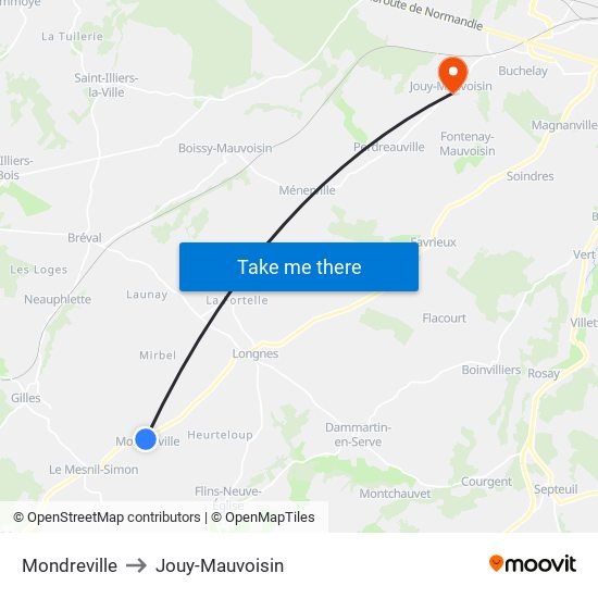 Mondreville to Jouy-Mauvoisin map
