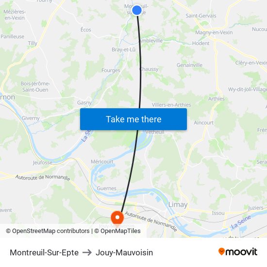 Montreuil-Sur-Epte to Jouy-Mauvoisin map