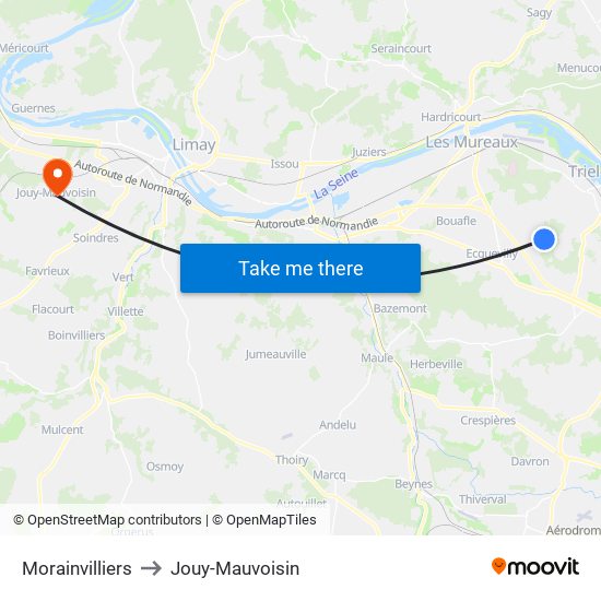 Morainvilliers to Jouy-Mauvoisin map