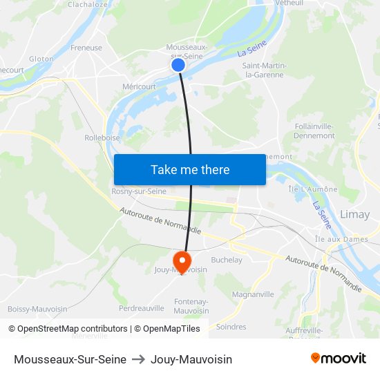 Mousseaux-Sur-Seine to Jouy-Mauvoisin map