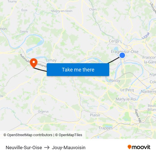 Neuville-Sur-Oise to Jouy-Mauvoisin map