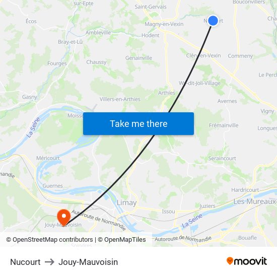 Nucourt to Jouy-Mauvoisin map