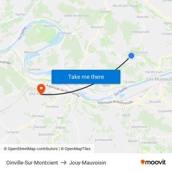 Oinville-Sur-Montcient to Jouy-Mauvoisin map