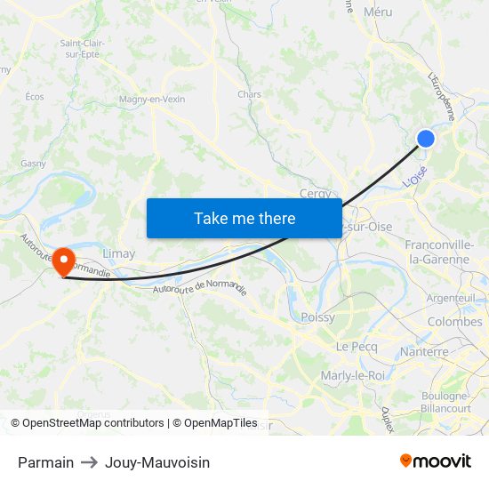 Parmain to Jouy-Mauvoisin map