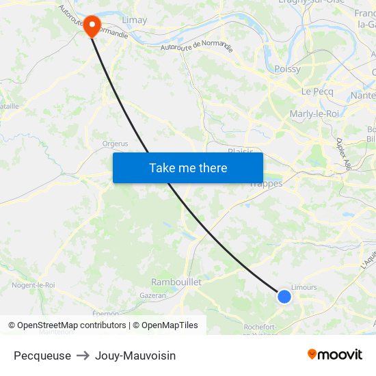 Pecqueuse to Jouy-Mauvoisin map