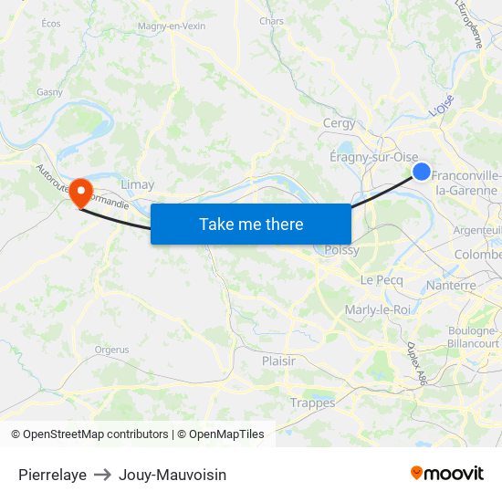 Pierrelaye to Jouy-Mauvoisin map