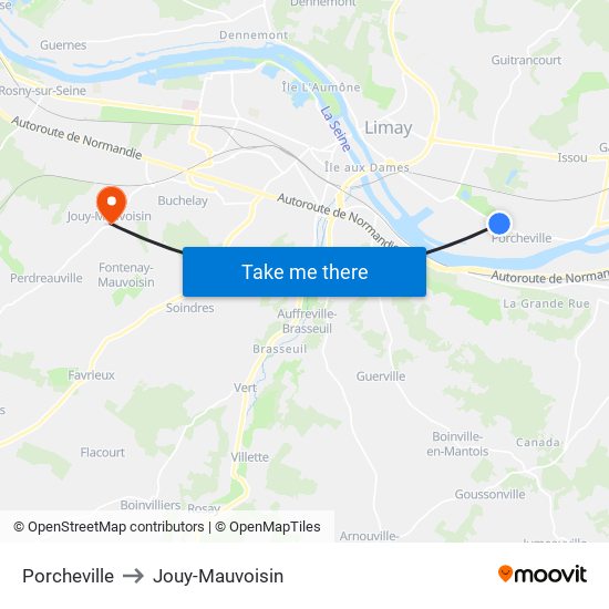 Porcheville to Jouy-Mauvoisin map