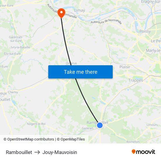 Rambouillet to Jouy-Mauvoisin map