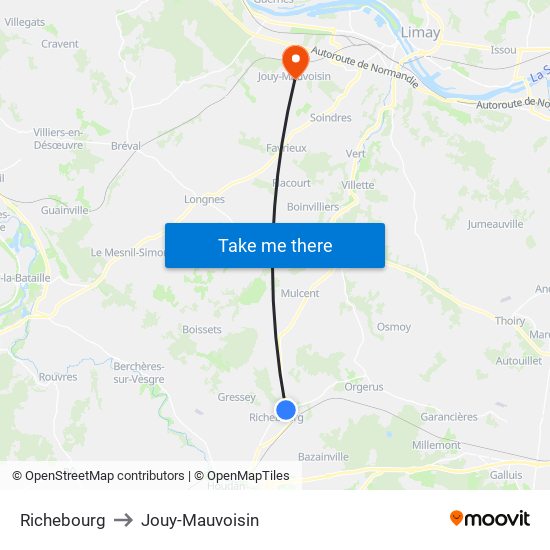 Richebourg to Jouy-Mauvoisin map