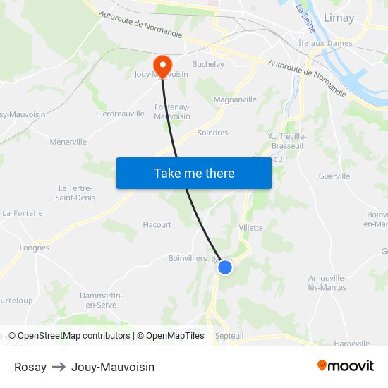 Rosay to Jouy-Mauvoisin map