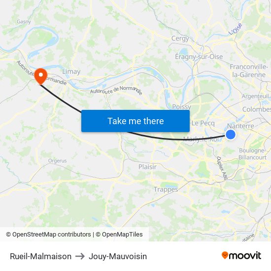 Rueil-Malmaison to Jouy-Mauvoisin map