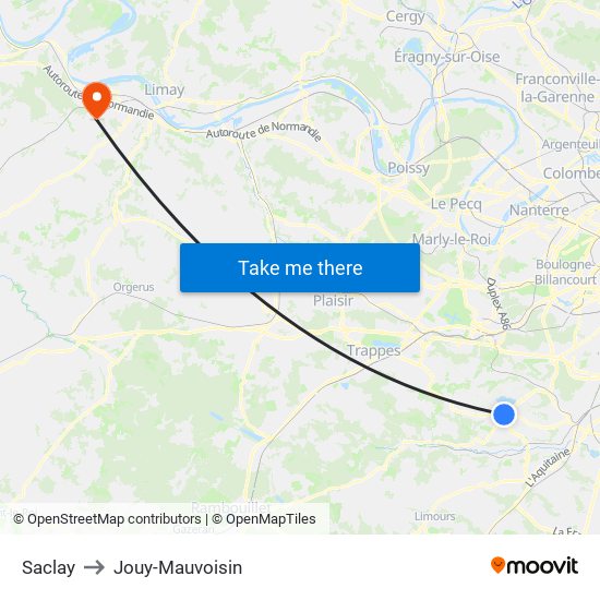 Saclay to Jouy-Mauvoisin map