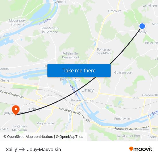 Sailly to Jouy-Mauvoisin map