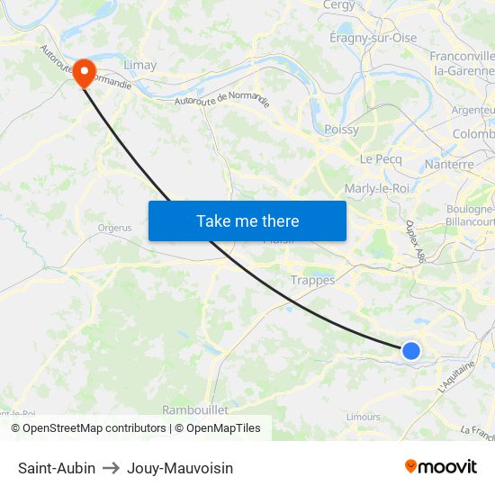 Saint-Aubin to Jouy-Mauvoisin map