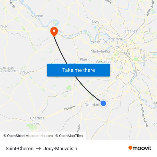 Saint-Cheron to Jouy-Mauvoisin map
