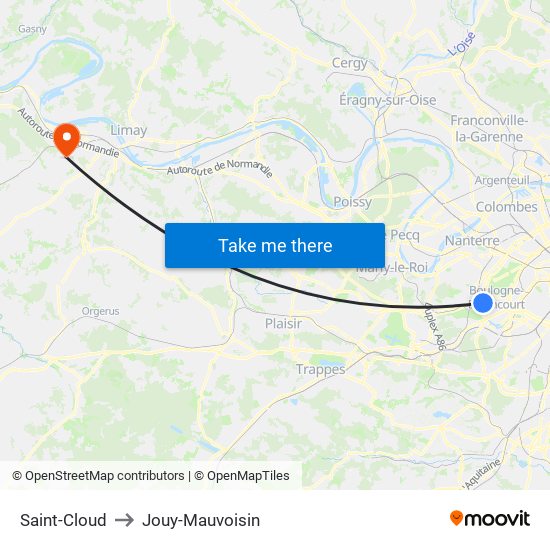 Saint-Cloud to Jouy-Mauvoisin map