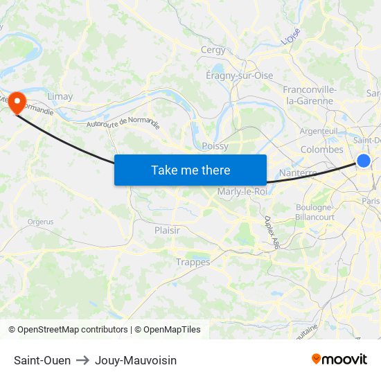 Saint-Ouen to Jouy-Mauvoisin map