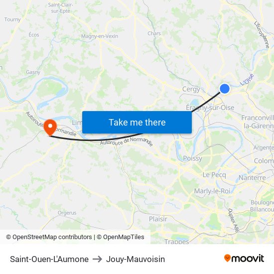 Saint-Ouen-L'Aumone to Jouy-Mauvoisin map