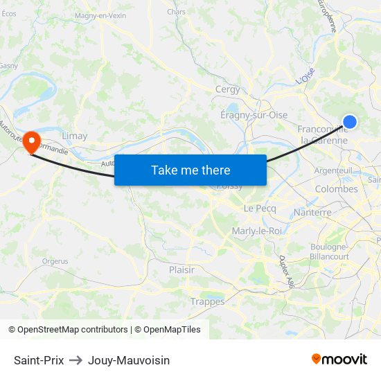 Saint-Prix to Jouy-Mauvoisin map