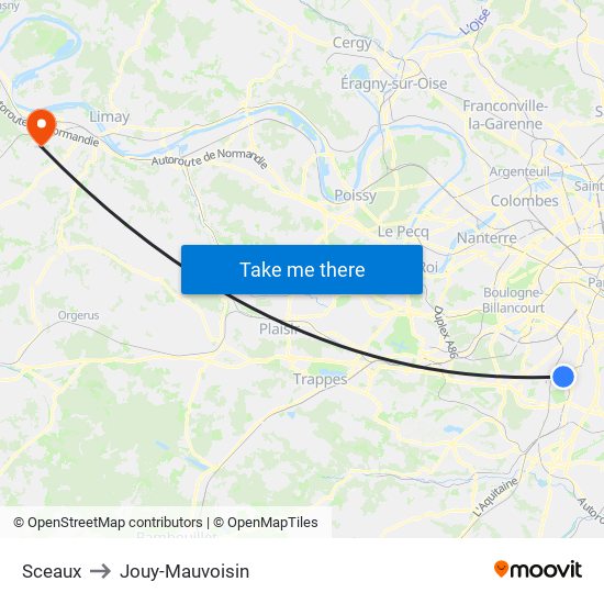 Sceaux to Jouy-Mauvoisin map