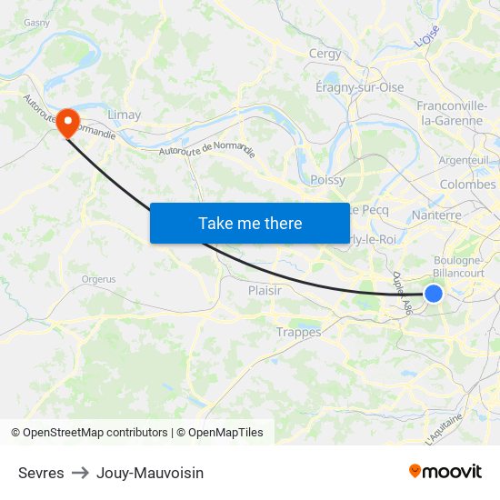 Sevres to Jouy-Mauvoisin map