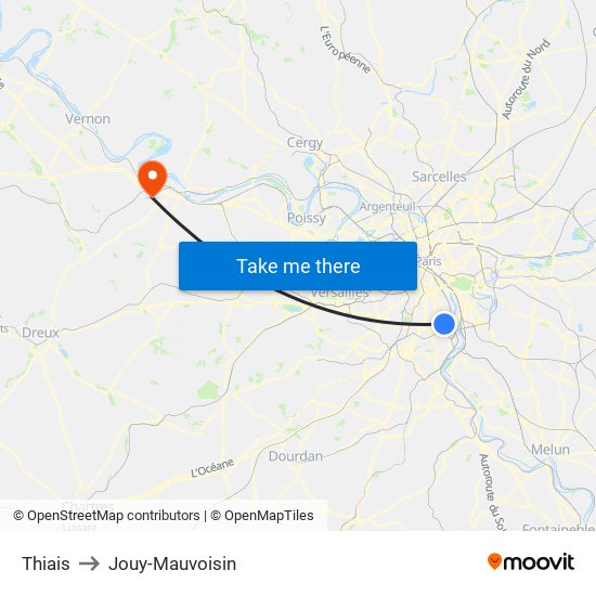 Thiais to Jouy-Mauvoisin map