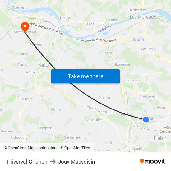 Thiverval-Grignon to Jouy-Mauvoisin map