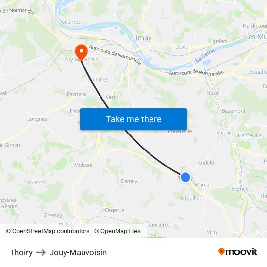 Thoiry to Jouy-Mauvoisin map