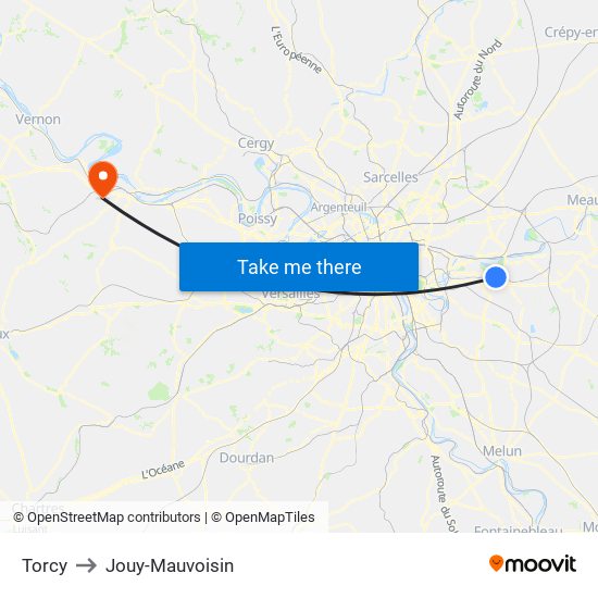 Torcy to Jouy-Mauvoisin map