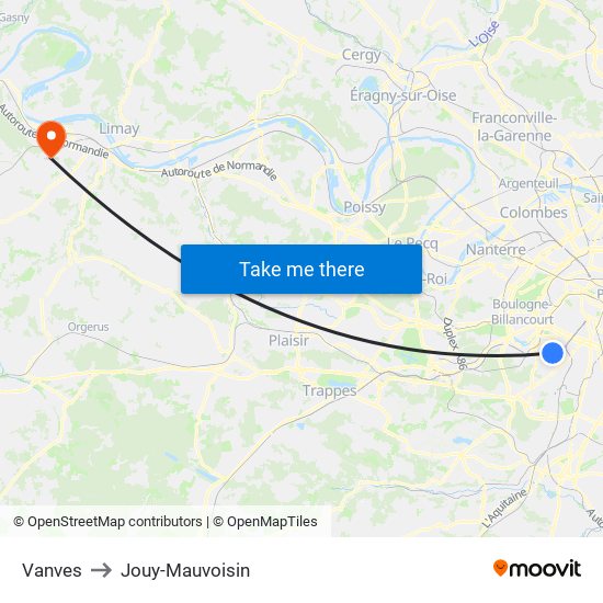 Vanves to Jouy-Mauvoisin map