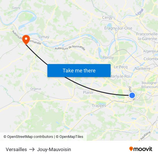 Versailles to Jouy-Mauvoisin map