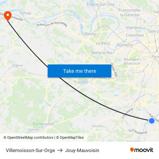 Villemoisson-Sur-Orge to Jouy-Mauvoisin map