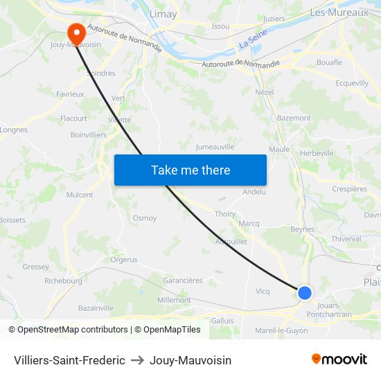 Villiers-Saint-Frederic to Jouy-Mauvoisin map