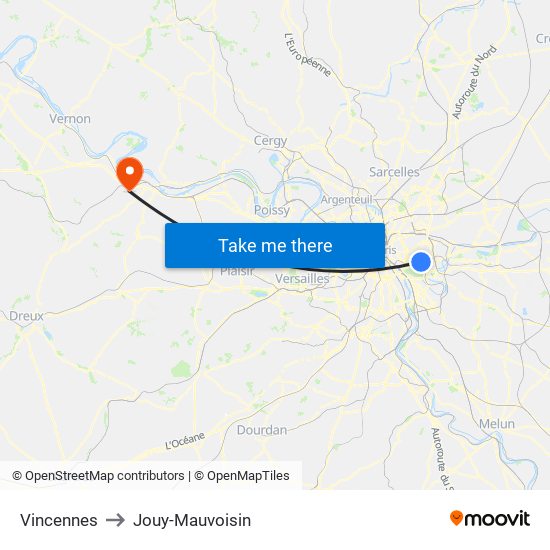 Vincennes to Jouy-Mauvoisin map
