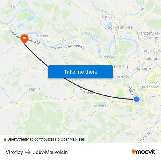 Viroflay to Jouy-Mauvoisin map