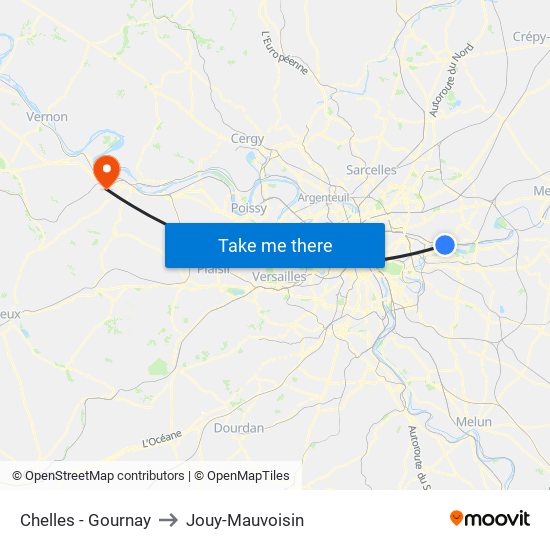 Chelles - Gournay to Jouy-Mauvoisin map
