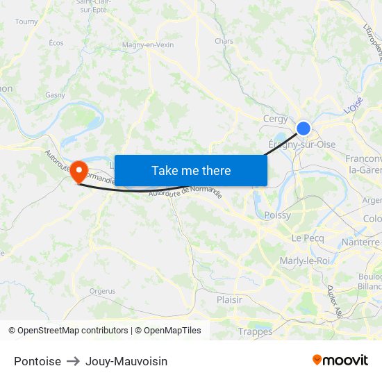 Pontoise to Jouy-Mauvoisin map