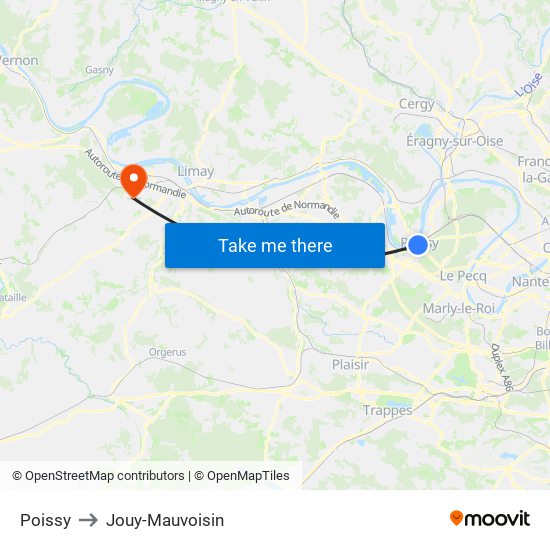 Poissy to Jouy-Mauvoisin map