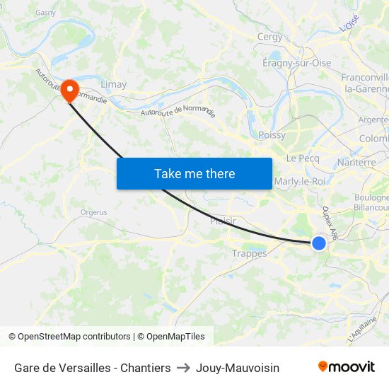 Gare de Versailles - Chantiers to Jouy-Mauvoisin map