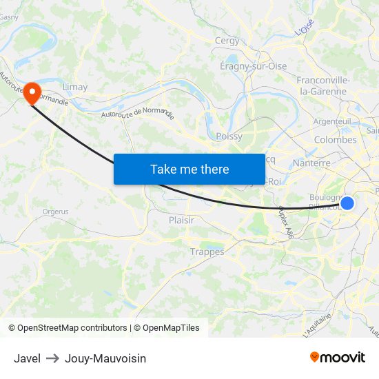 Javel to Jouy-Mauvoisin map