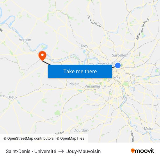 Saint-Denis - Université to Jouy-Mauvoisin map
